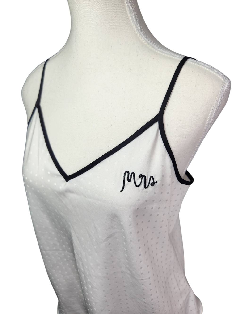 Kate Spade New York "Mrs" Satin PJ Cami Top Sm White Swiss Dot Bridal Sleepwear